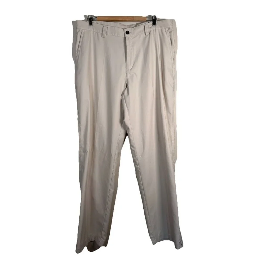 Adidas ClimaLite Golf Pants Men’s 38 X 34 Tan Khaki Stretch‎ Flat Front Light